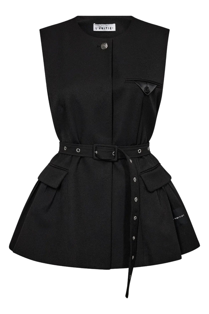 Haute L'Amitié - Premiere Peplum Belt Vest Hl10910 - Black