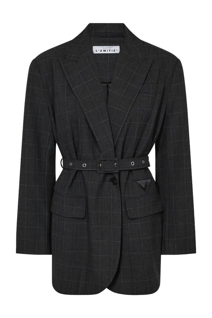 Haute L'Amitié - Smokey Check Oversize Belt Blazer Hl10918 - Antracit