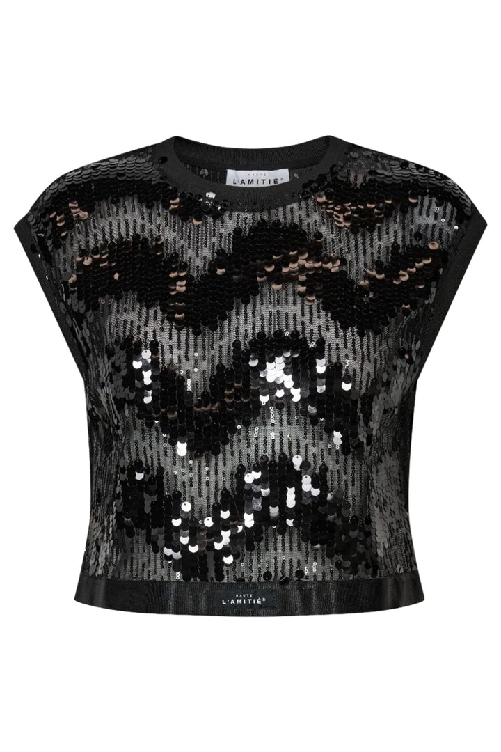 Haute L'Amitié - Mirror Sequin Crop Top Hl10957 - Black