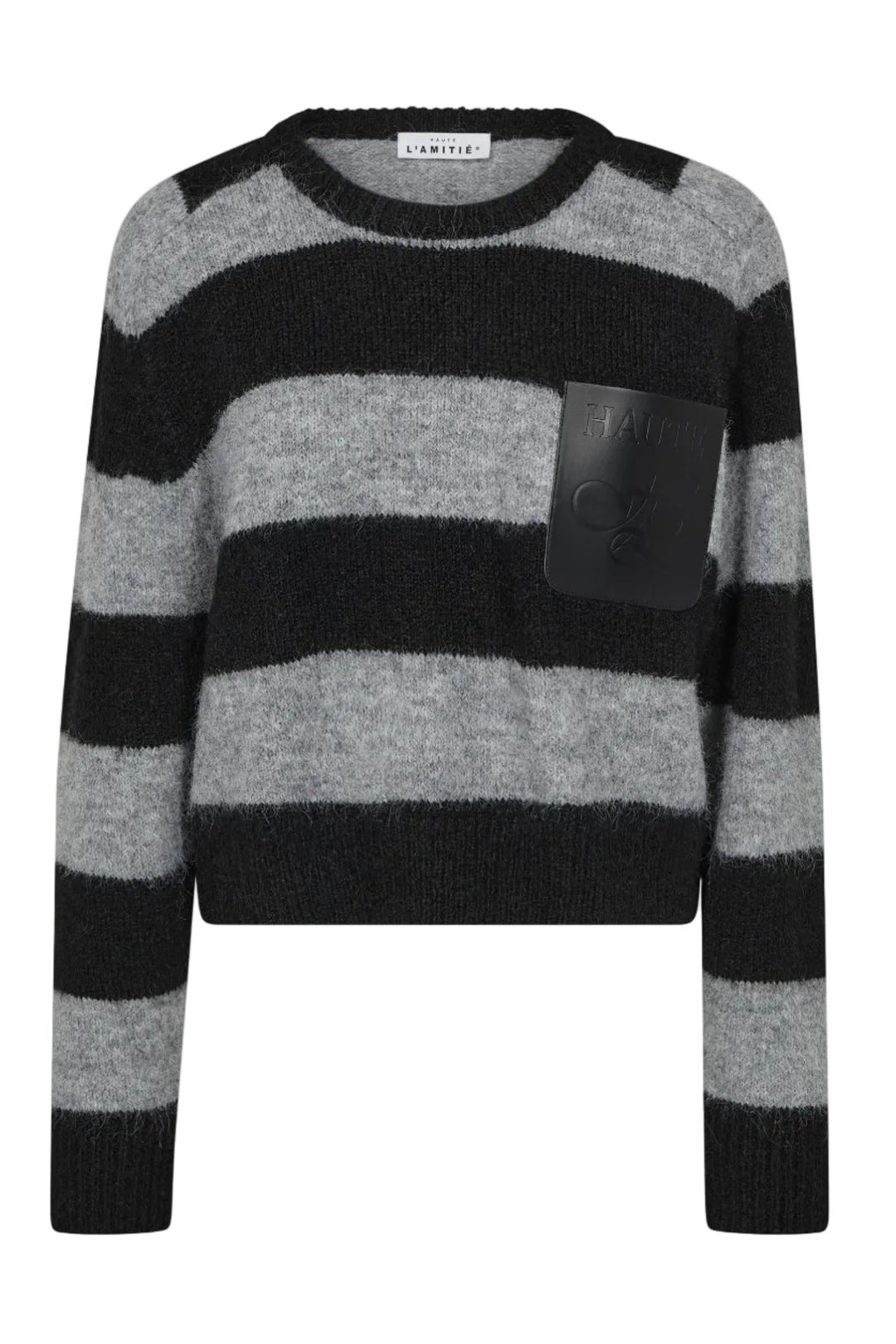 Haute L'Amitié - Darcia Stripe Crop Pocket Knit Hl10974 - Black/Grey Mix