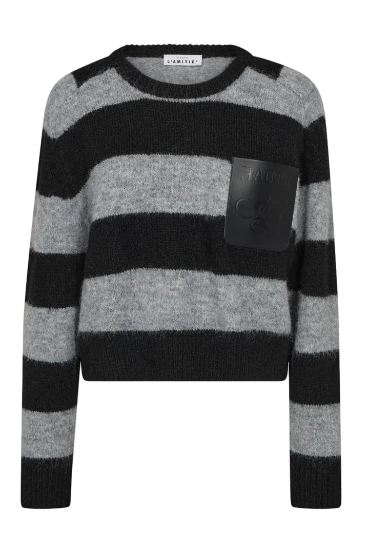 Haute L'Amitié - Darcia Stripe Crop Pocket Knit Hl10974 - Black/Grey Mix