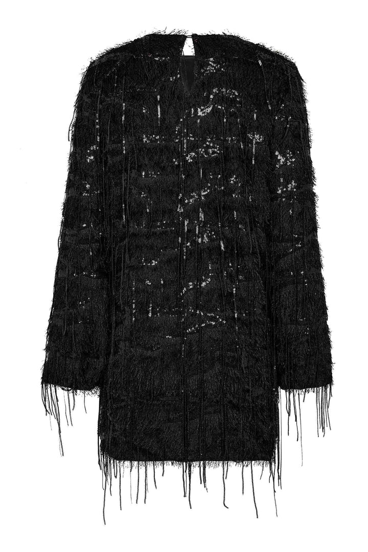Haute L'Amitié - Sequin Fringe Midi Dress Hl10998 - Black