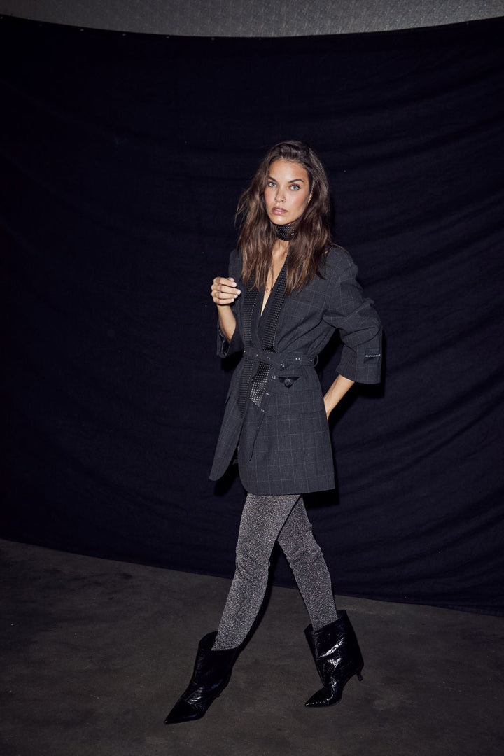 Haute L'Amitié - Smokey Check Oversize Belt Blazer Hl10918 - Antracit
