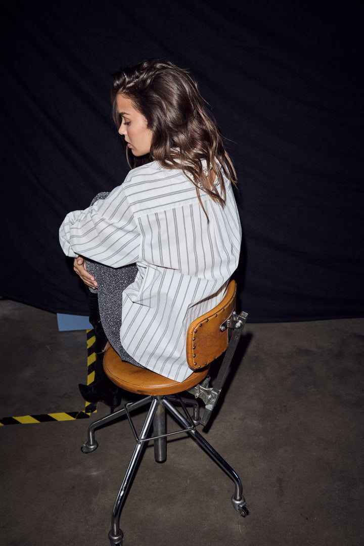 Haute L'Amitié - Crystal Heart Stripe Shirt Hl10962 - White