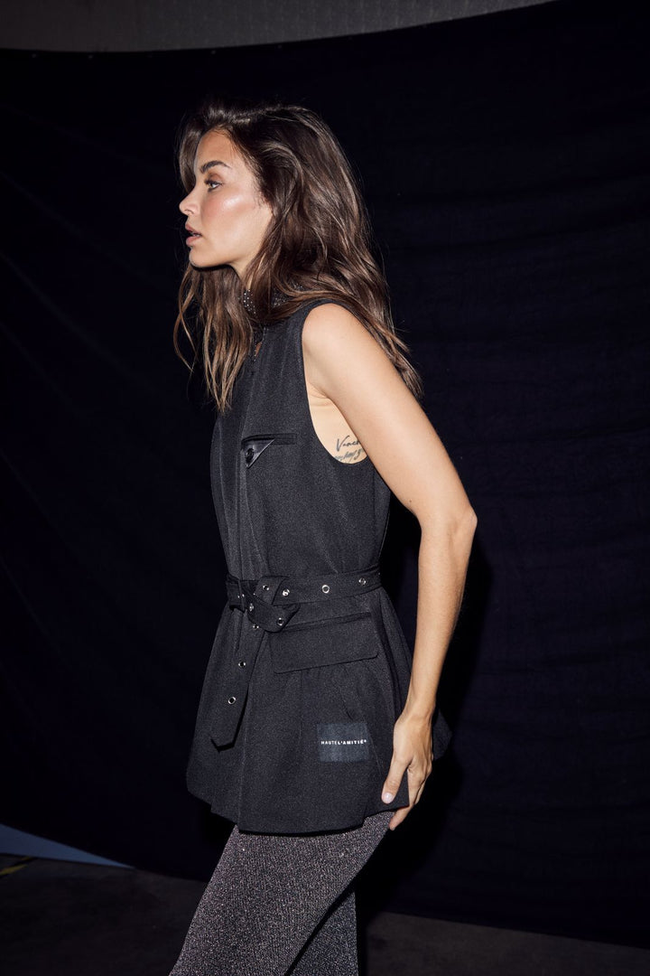 Haute L'Amitié - Premiere Peplum Belt Vest Hl10910 - Black