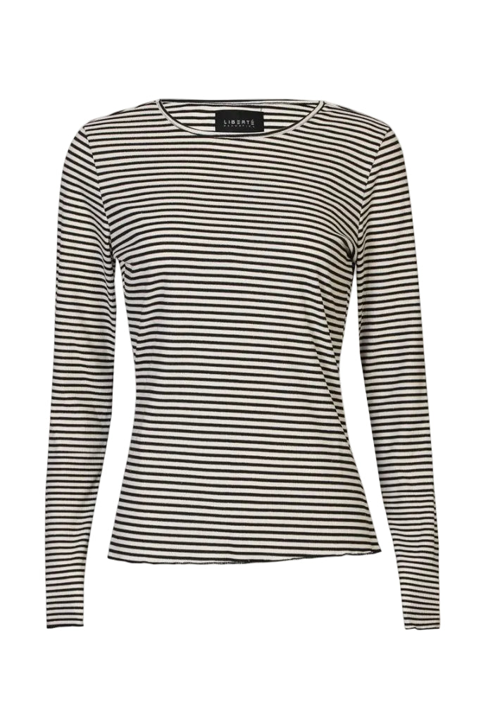 Liberte - Natalia Ls Round Neck Blouse 9914 - Black Creme Gold Stripe