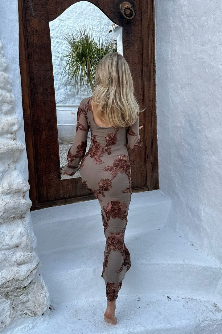 BYIC - Floraic Mesh Dress A23862 - Mocca Flower