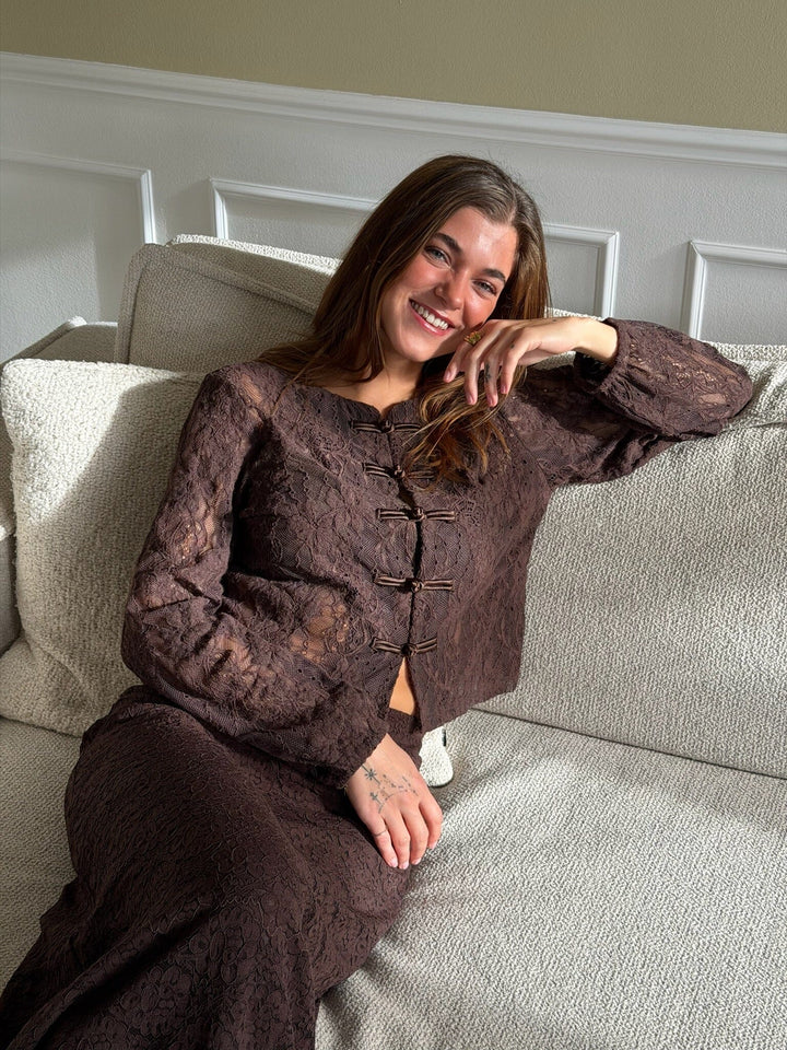 Dear Molly - Lace Blouse Ch171496b - Chocolate Brown Bluser 