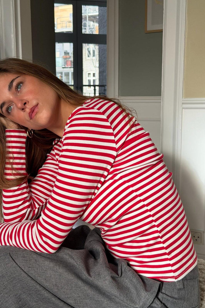 Dear Molly - Stripe Blouse Ch156543e - Red/White 