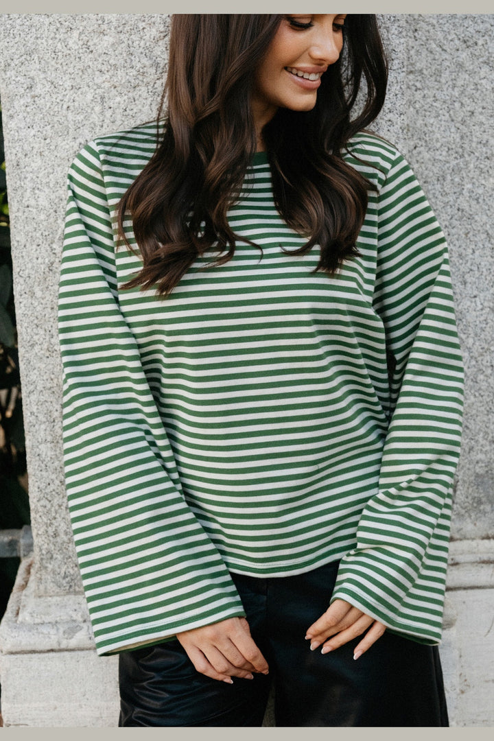 Liberte - Nalia Ls Boxy Tshirt 22473 - Green Creme Stripe