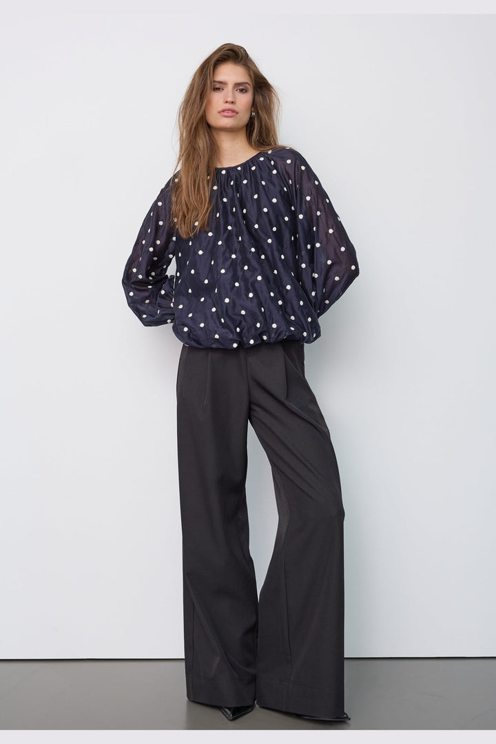 Co´Couture - Ditacc Dot Ls Balloon Blouse 500601 - 40007 - Navy
