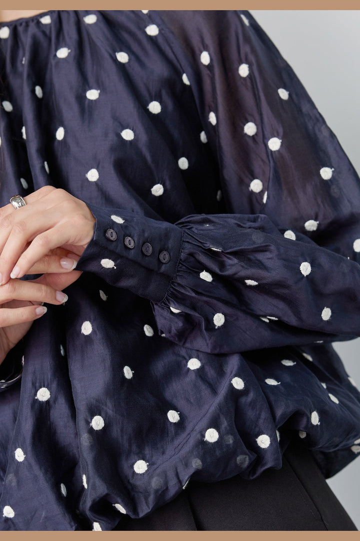 Co´Couture - Ditacc Dot Ls Balloon Blouse 500601 - 40007 - Navy
