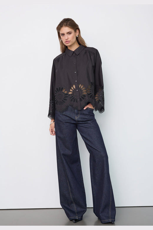 Co´Couture - Melisecc Emb. Ls Shirt 500281 - 65001 - Black