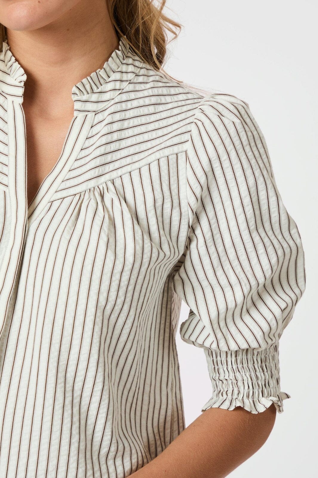 Neo Noir - Diana Crepe Stripe Blouse 165203 - 210 - Brown