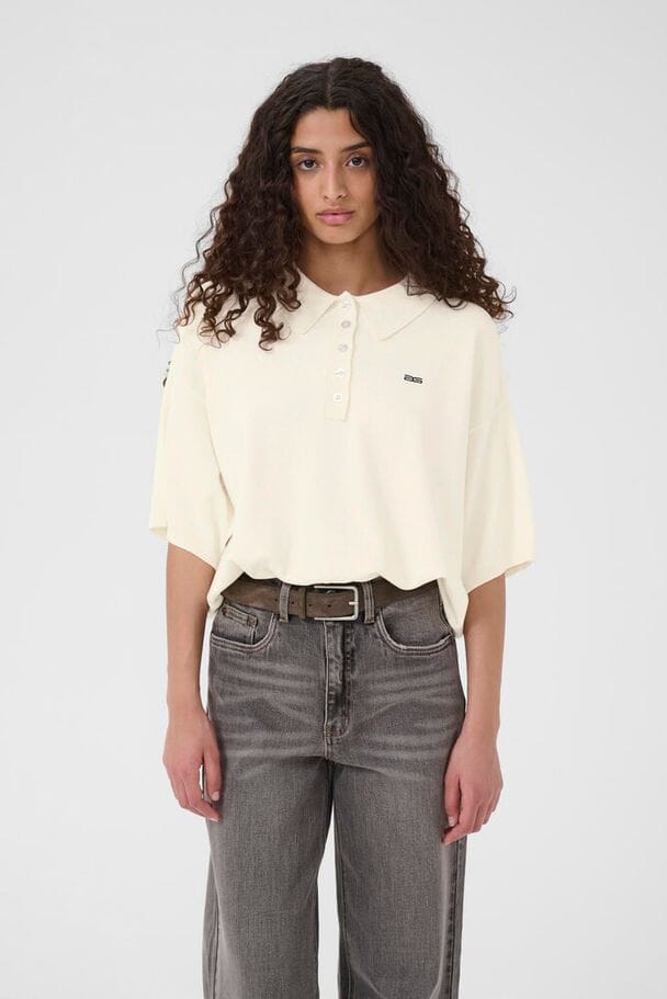 Gestuz - Gztalla Ss Polo Pullover 10910940 - 110103 - Egret Strikbluser 
