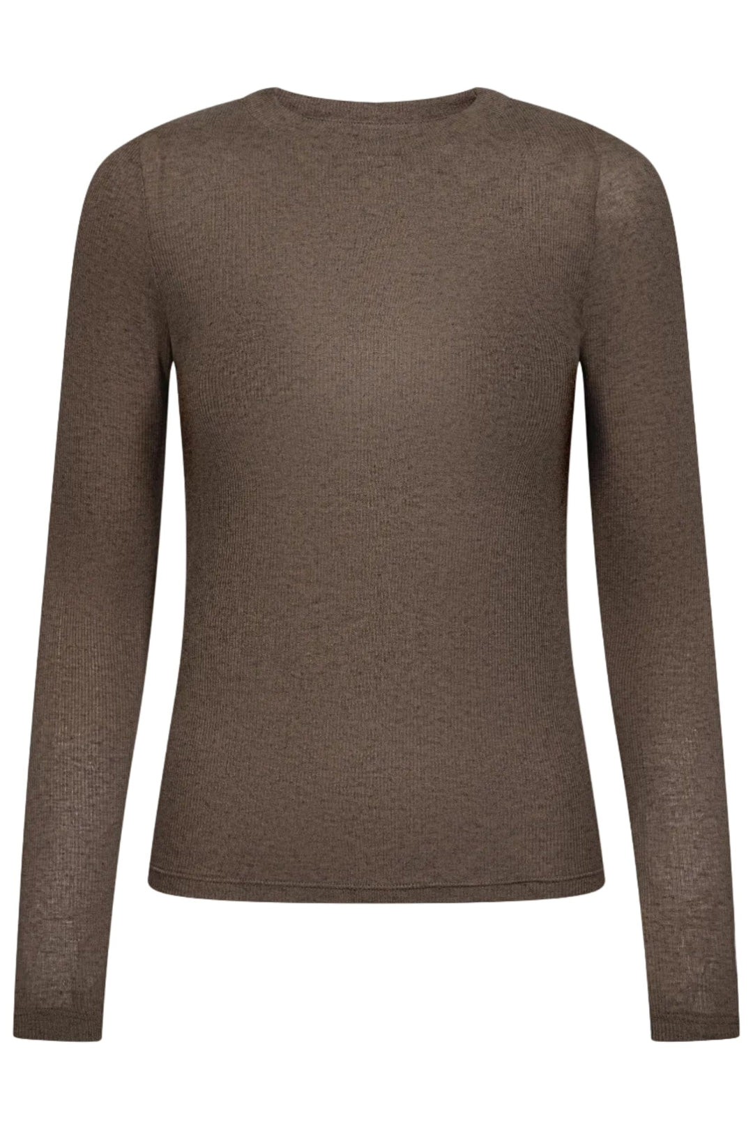 Haute L'Amitié - Fine Wool Ls Rib Tee Hl11256 - Walnut Melangé T-shirts 