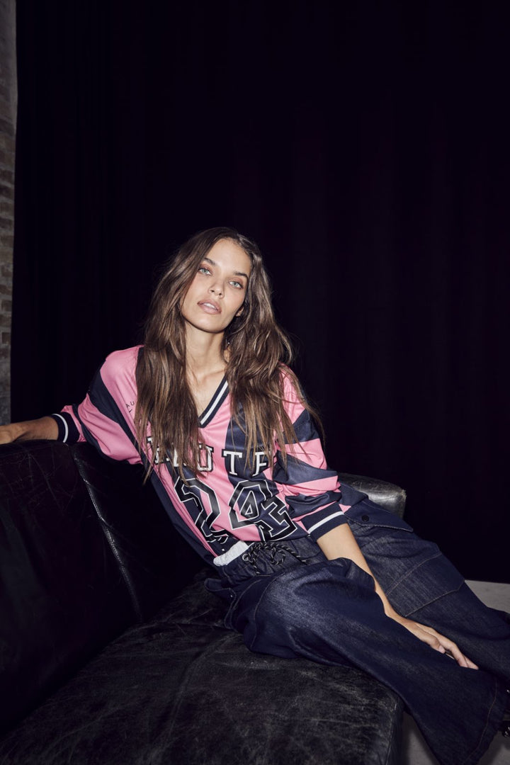 Haute L'Amitié - Hl24 Stripe Football Blouse HL10484 - Navy/Pink Bluser 