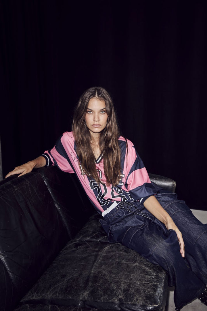 Haute L'Amitié - Hl24 Stripe Football Blouse HL10484 - Navy/Pink Bluser 