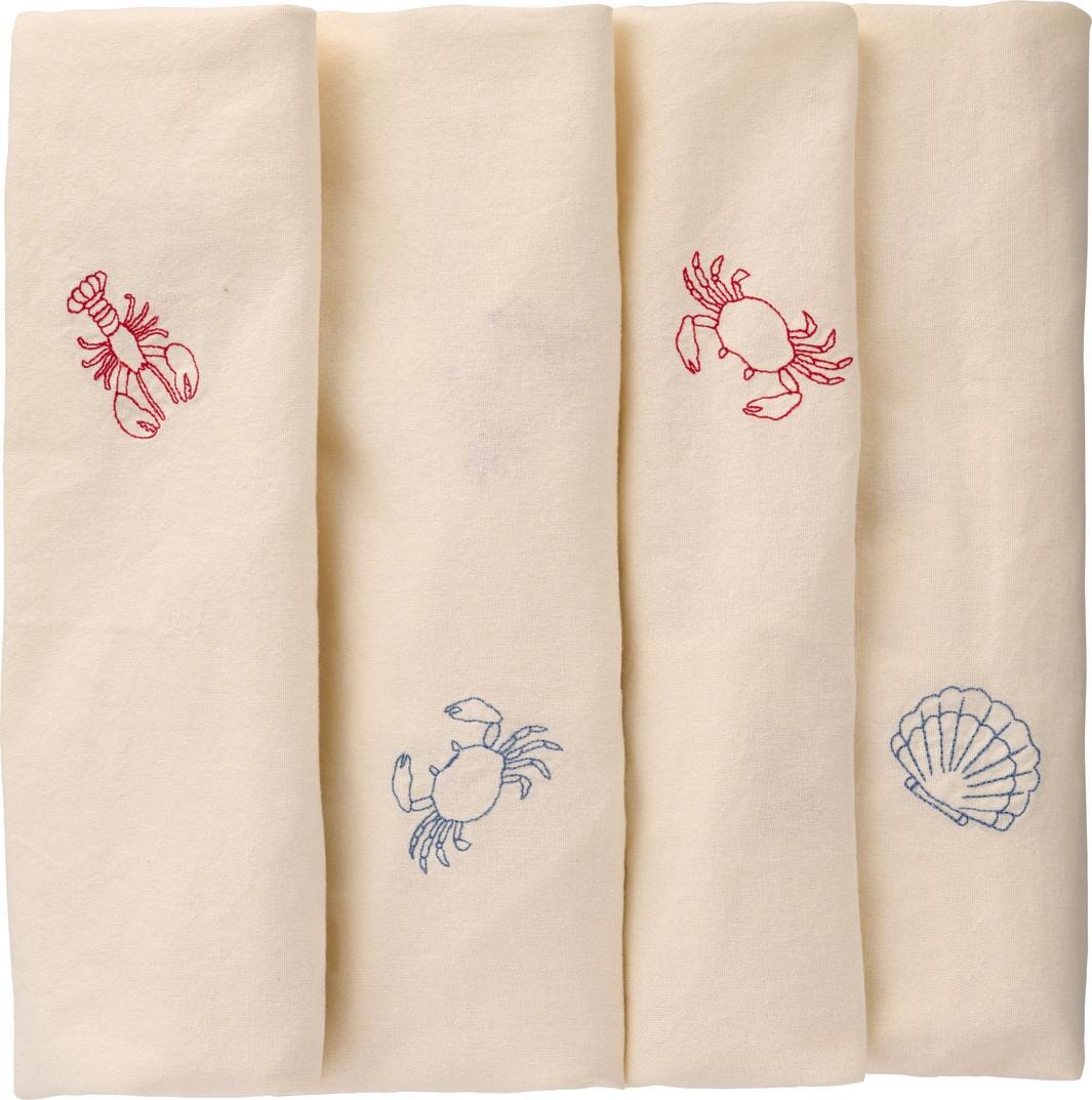 Ib Laursen - Dug Atlantis kvadratisk m/hummere, krabber og muslinger butter cream - Bomuld, Polyester - 63015-82