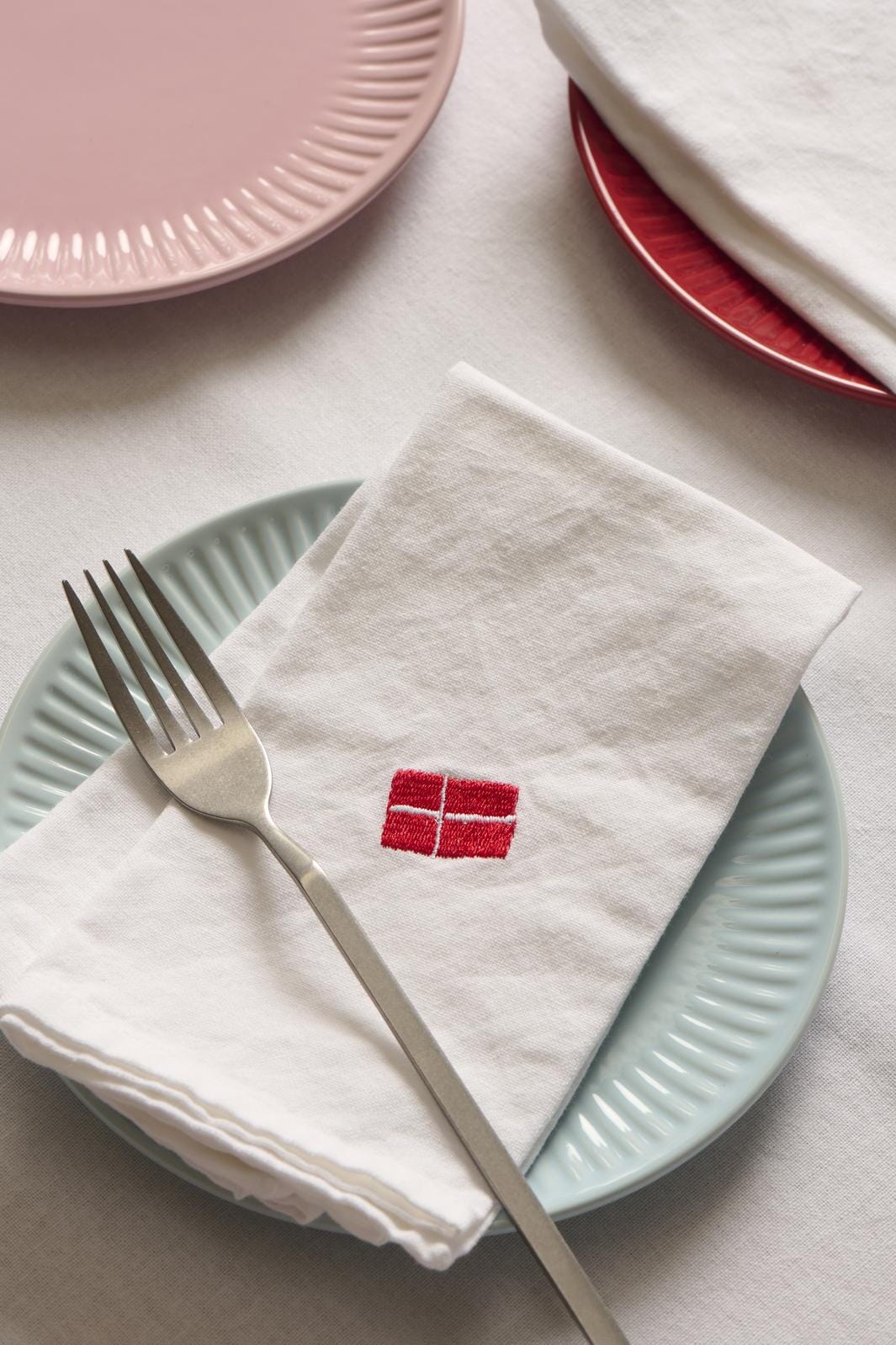 Ib Laursen - Stofserviet m/dansk flag hvid - Bomuld, Polyester - 63026-11