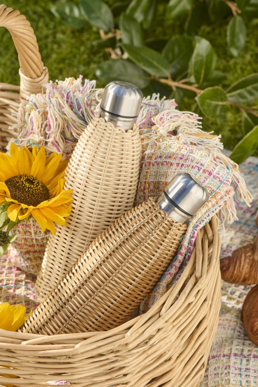 Ib Laursen - Termoflaske brun polyrattan håndflettet 500 ml - Polyrattan, Rustfrit stål - 1622-14