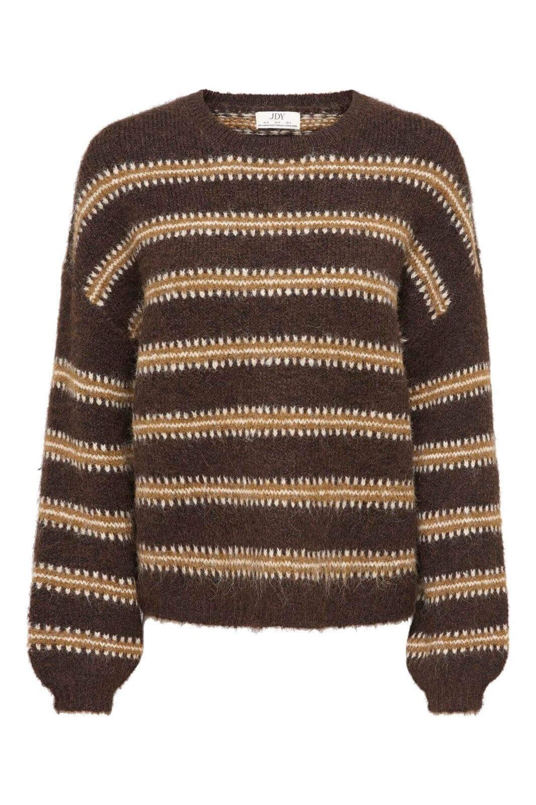 JDY - Jdydina L/S O-Neck Stripe Pullover Knt - 5111615 Chocolate Torte Bison & Cloud Dancer