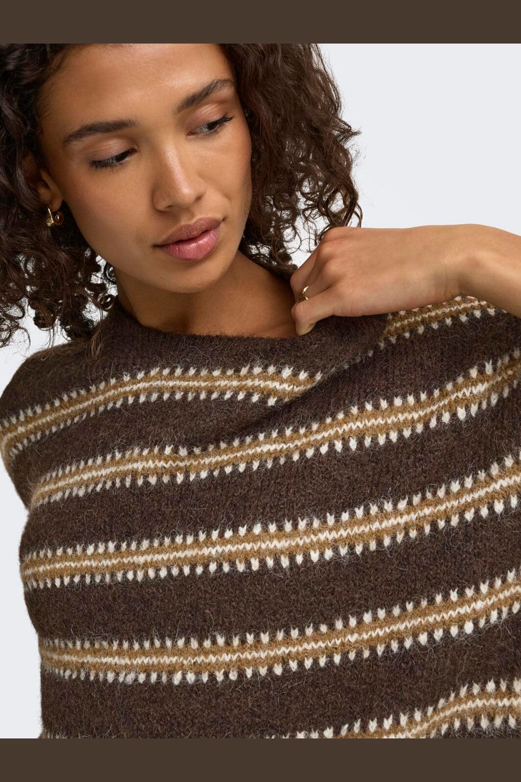 JDY - Jdydina L/S O-Neck Stripe Pullover Knt - 5111615 Chocolate Torte Bison & Cloud Dancer
