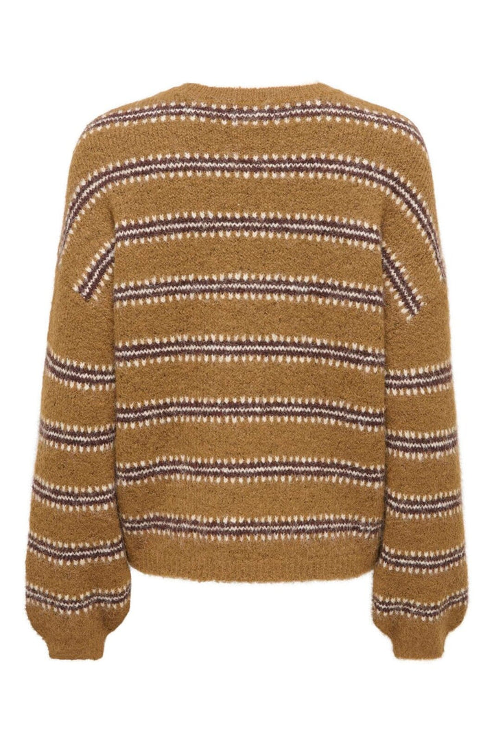 JDY - Jdydina L/S O-Neck Stripe Pullover Knt - 5111616 Bison Rum Raisin & Cloud Dancer