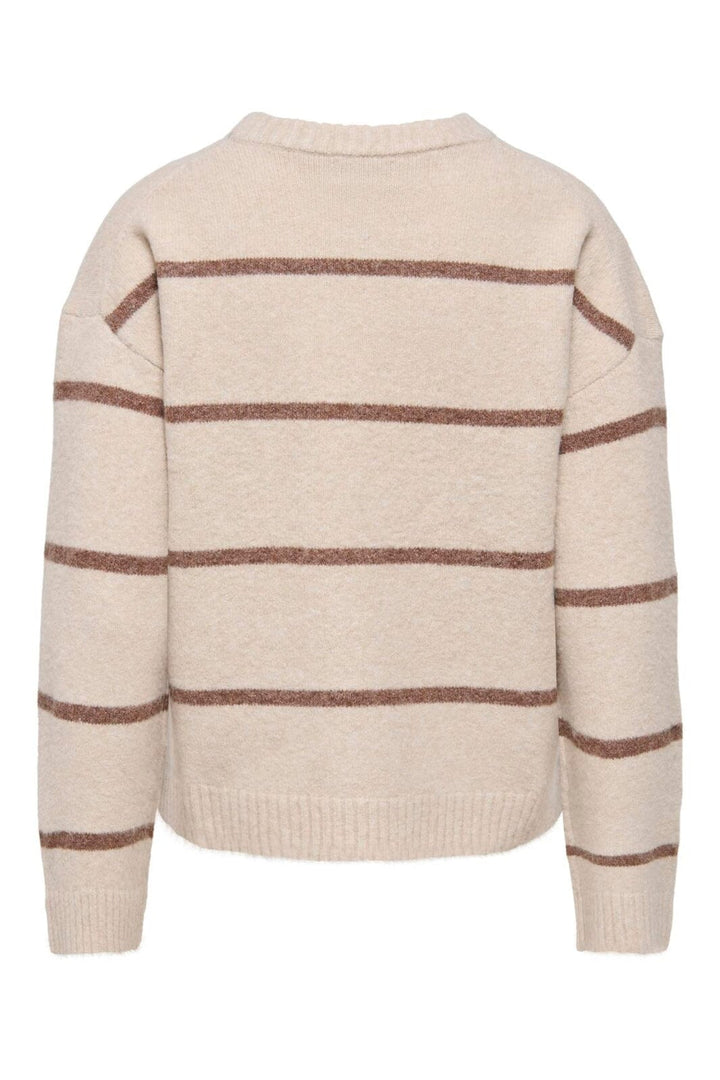 JDY - Jdyneel L/S O-Neck Stripe Pullover Knt - 5121137 Oatmeal Bison Wide Stripes