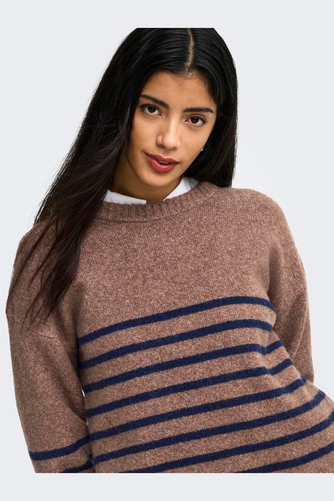 JDY - Jdyneel L/S O-Neck Stripe Pullover Knt - 5121138 Bison Black Iris Thin Stripes