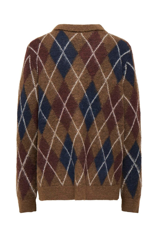 JDY - Jdyreese L/S Argyle Cardigan Knt - 5112639 Bison W. Rum Raisin/ Black Iris/ Oatmeal Argyle
