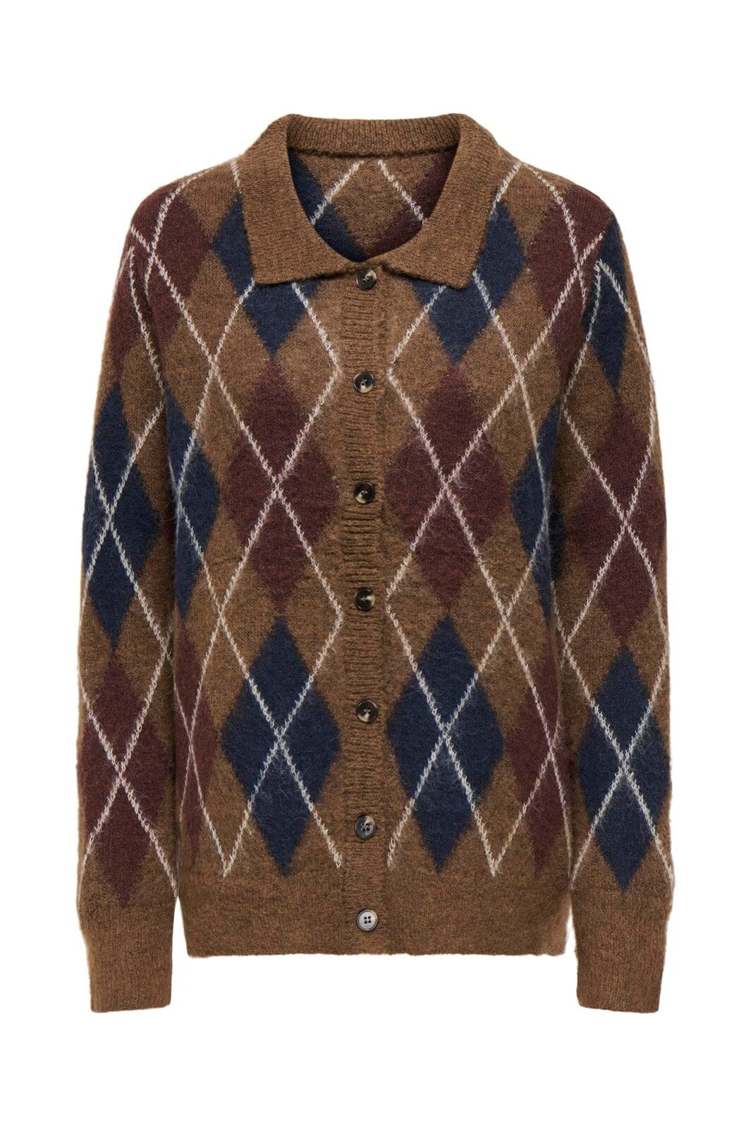 JDY - Jdyreese L/S Argyle Cardigan Knt - 5112639 Bison W. Rum Raisin/ Black Iris/ Oatmeal Argyle