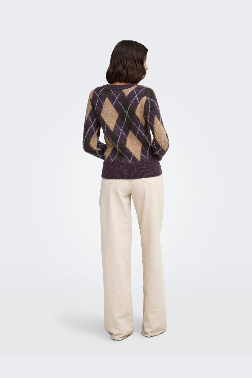 JDY - Jdyreese L/S O-Neck Argyle Pullover Knt - 5140650 Plum Perfect W. Chocolate Torte/Toasted Coconut/Lavender Gray Argyle
