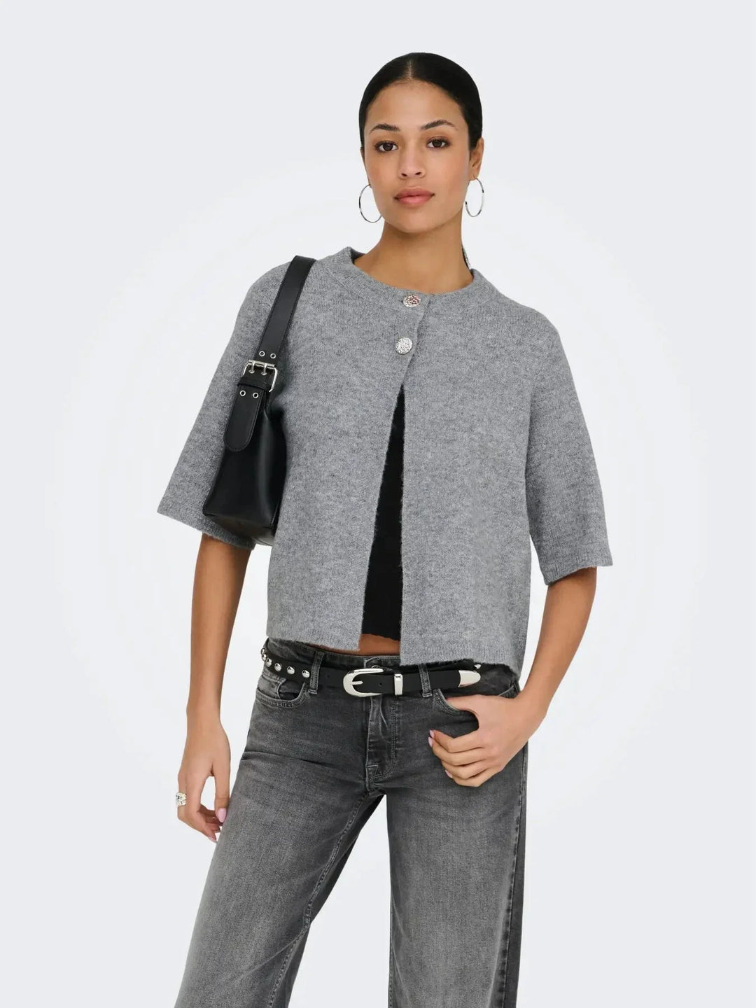 JDY - Jdysuper 2/4 Cardigan Knt - 5086560 Medium Grey Melange Silver Button Cardigans 