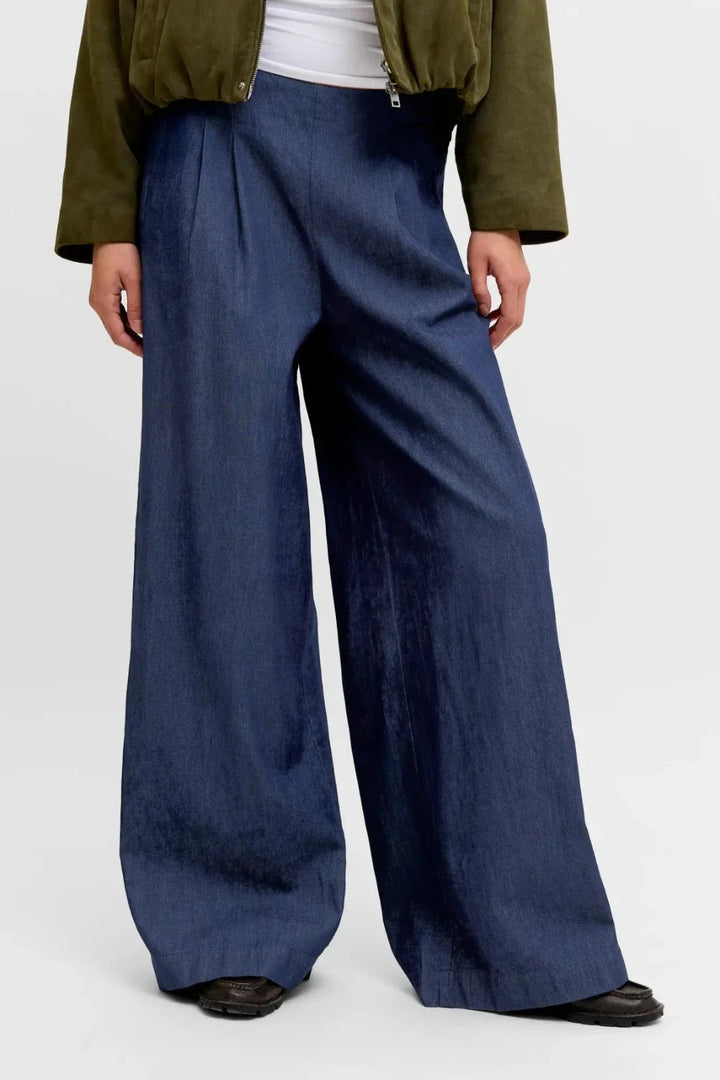Jjxx - Jxdebby Chambrey Wide Pants - 4954871 Dark Blue Denim Bukser 
