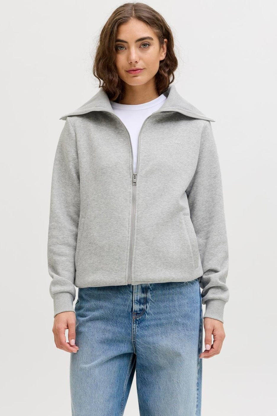 Jjxx - Jxstudio Vesterbro Flat Knit Zip Swt Sn - 5000235 Light Grey Melange Bright White Jjxx Studio