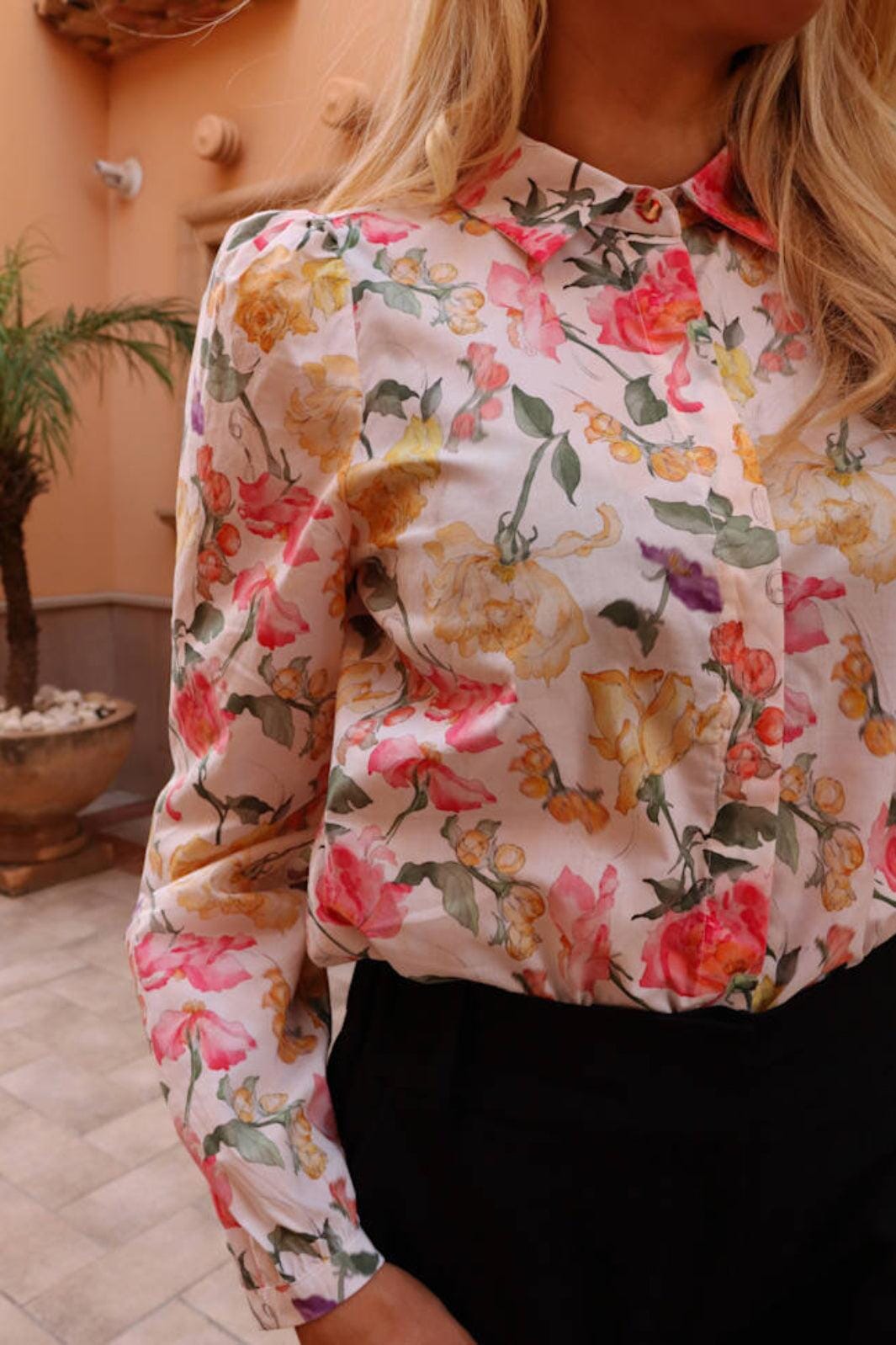 Liberte - Flora Ls Blouse 21598 - Creme Yellow Flowers Bluser 