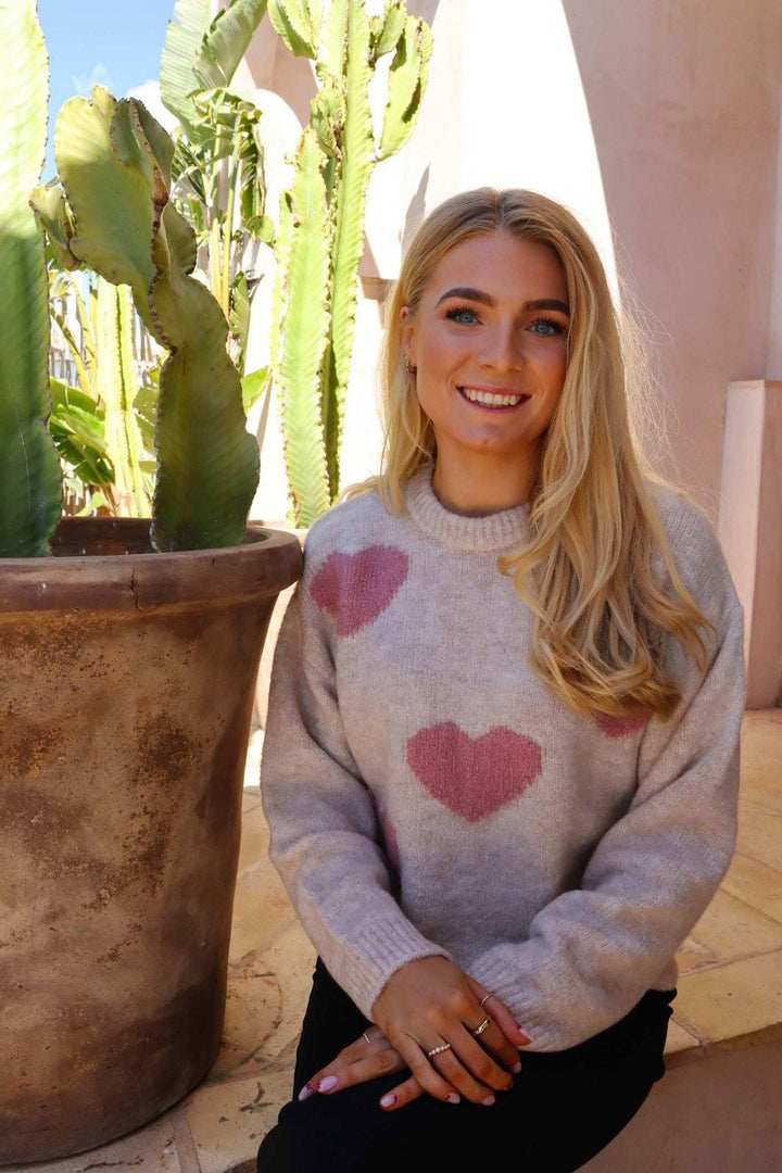 Liberte - Fro Heart Pullover 22259 - Ivory Rose Heart Strikbluser 