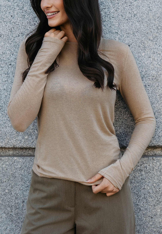 Liberte - Mere Ls Tshirt 22510 - Pale Khaki T-shirts 
