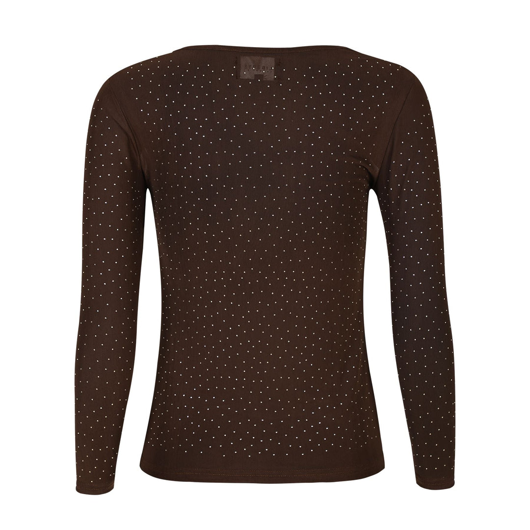 Liberte - Mesh-Ls-Sparkle-Tshirt 22134 - Dark Brown Diamond Dot T-shirts 