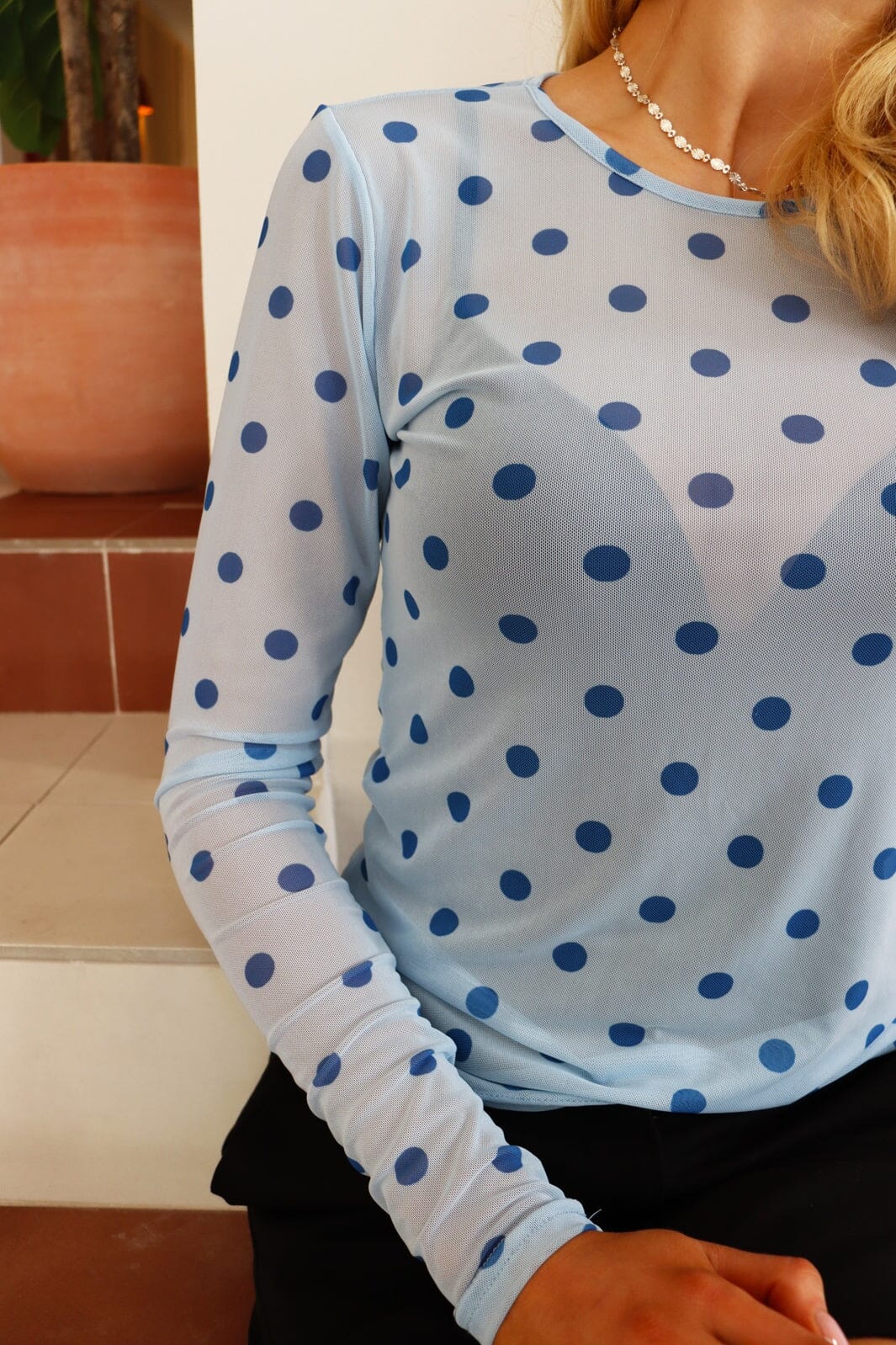 Liberte - Mesh Ls Tshirt 22065 - Lightblue Blue Dot