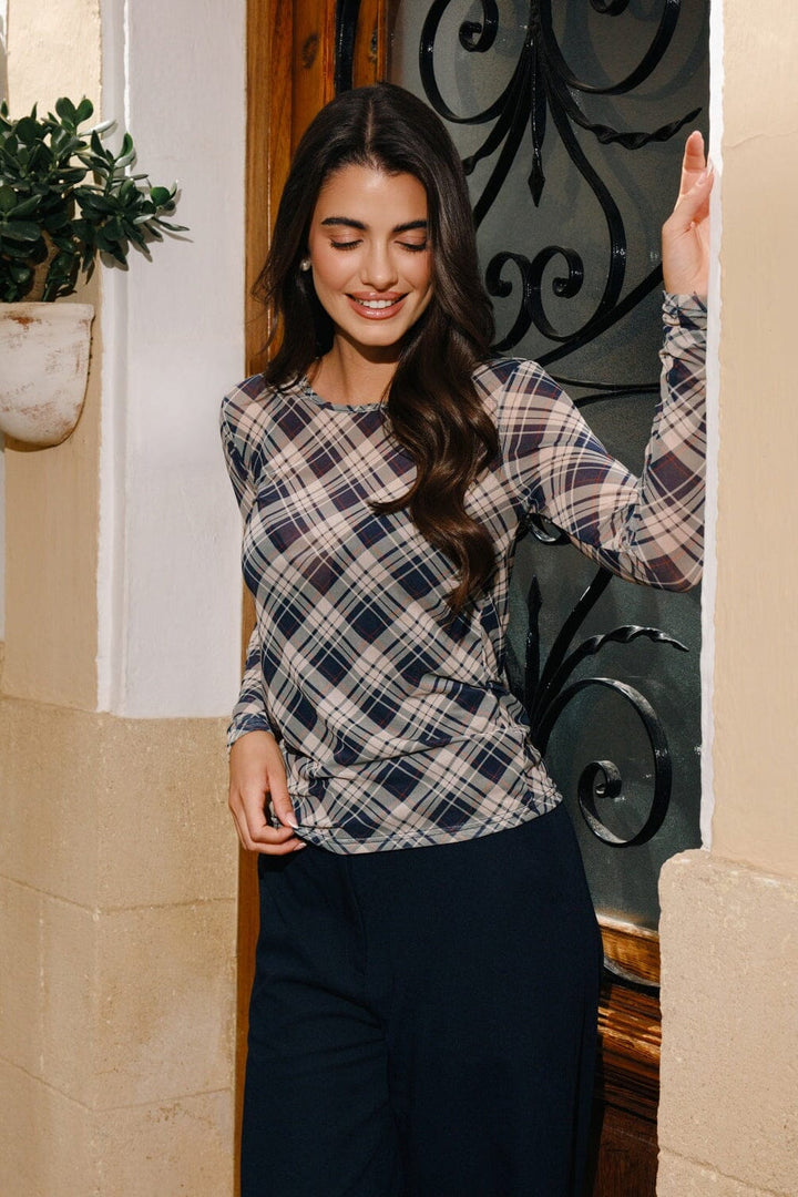 Liberte - Mesh Ls Tshirt 22065 - Navy Army Check