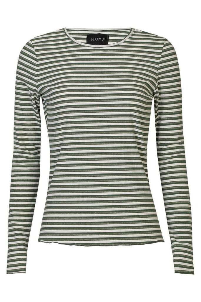 Liberte - Natalia Ls Round Neck Blouse 9914 - Army Creme Gold Stripe Bluser 