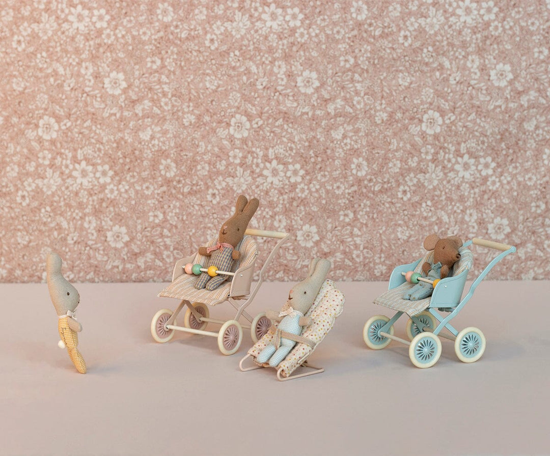 Maileg - Stroller, Baby - Blue - Baby Mouse / My Legetøj 