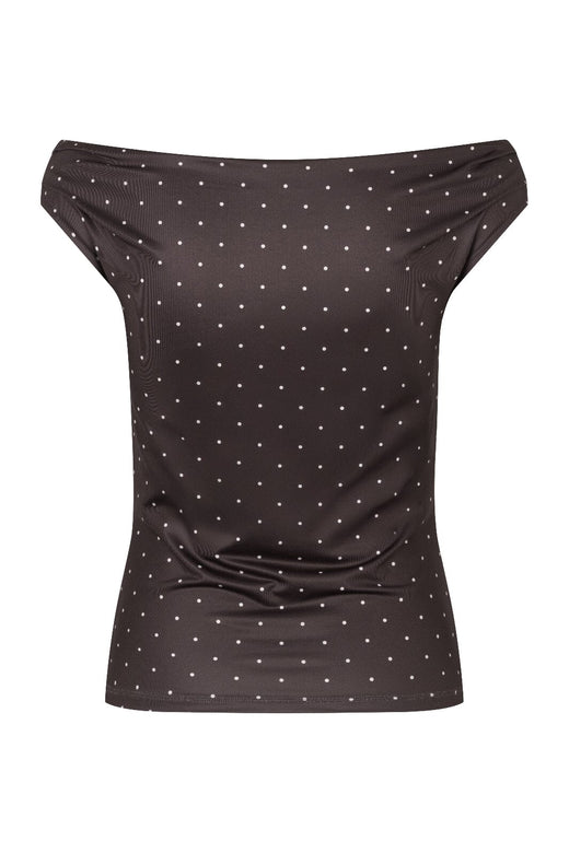 Modström - Himamd Print Off-Shoulder Top 59321 - 11188 - Seal Brown Dot Toppe 