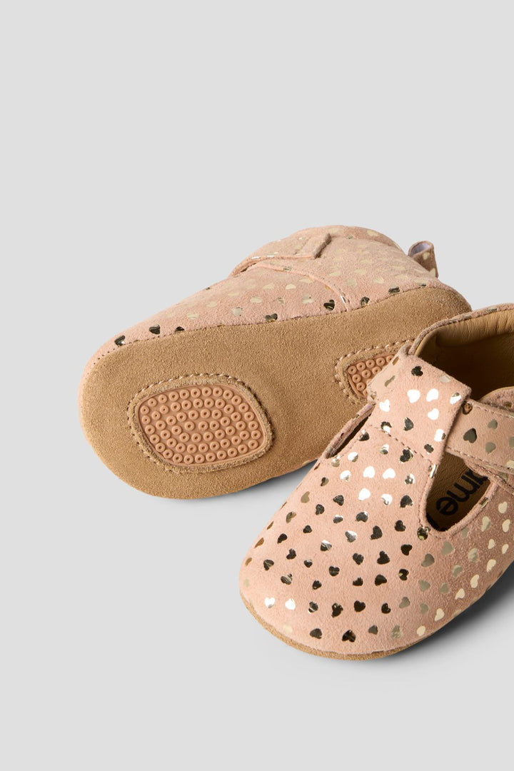 Name It - Nbfrea Baby Shoe In Suede T-Strap Velcro - 5173968 Rose Smoke Metallic Heart Print