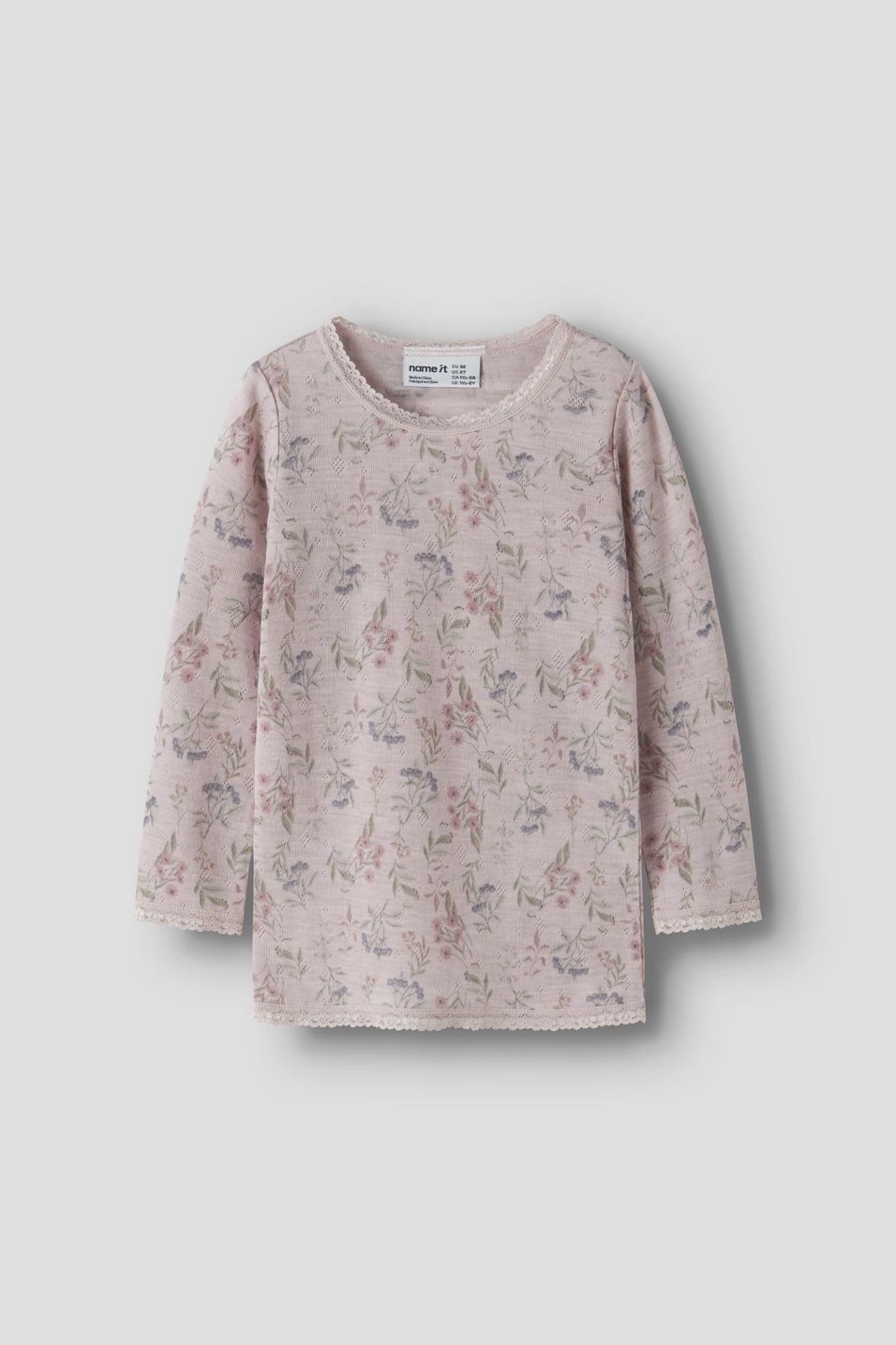 Name It - Nmfwang Wool Needle Ls Top - 4968470 Violet Ice Flowers + Leafs
