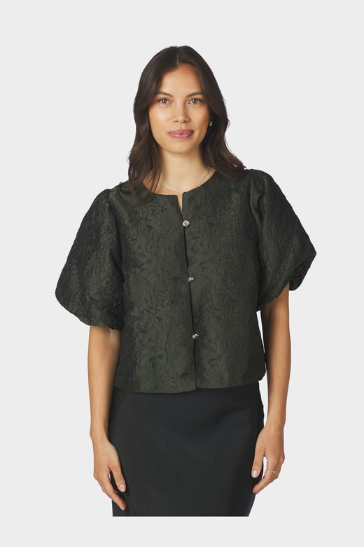 Neo Noir - Aisa Brocade Blouse 166369 - 155 - Dark Green