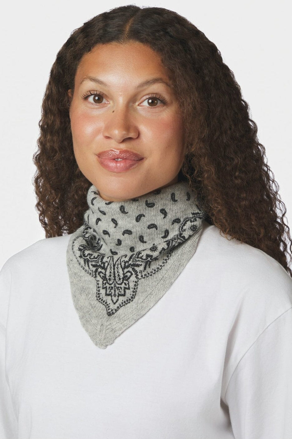 Neo Noir - Ariya Paisley Knit Scarf 171220 - 133 - Grey Melange