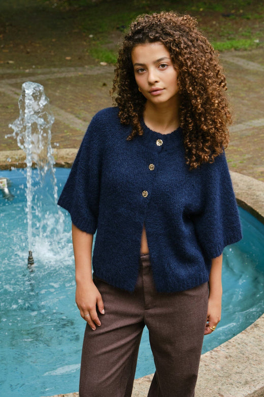 Neo Noir - Benuta Fluffy Knit Cardigan 165816 - 141 - Navy Cardigans 